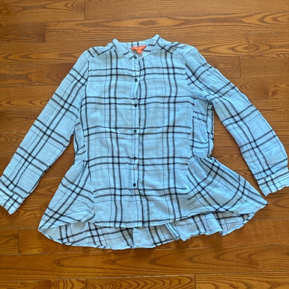 Joe Fresh women’s blouse blue size medium long sleeve thin light flared bottom. - Picture 1 of 12